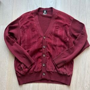 Lanvin Vtg Grandpa Mens Burgundy Suede Paneled Knit Cardigan Sweater Sz 46 M/L